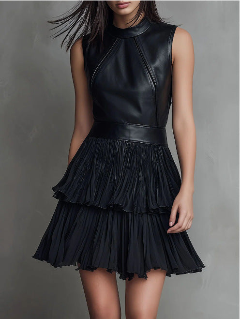 Elegantes Lederimitat-Kleid, doppellagig – Bild 2 | LuxeStyle