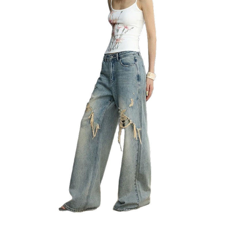Patchwork Wide-leg Jeans im Used-Look