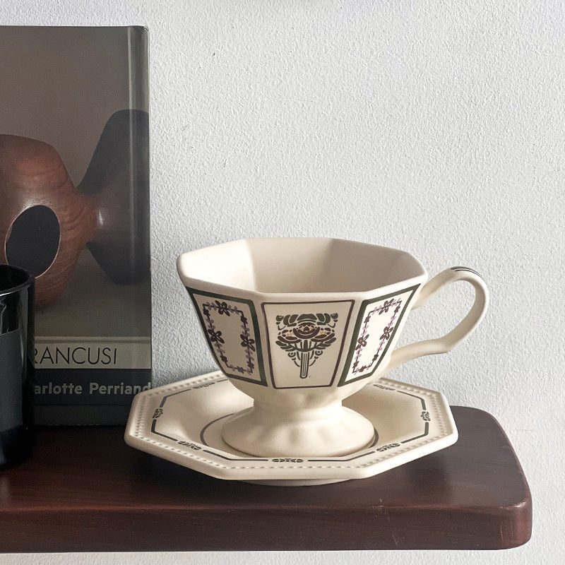 Retro-Oktagonalblumenkeramik Tasse & Untersetzer – Bild 4 | LuxeStyle