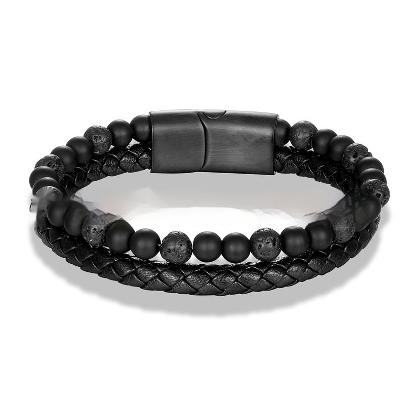 Vulkanstein-Lederarmband mit blauem Tigerauge