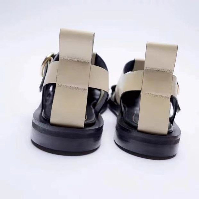 Flache Ledersandalen mit runder Zehenpartie – Bild 4 | LuxeStyle