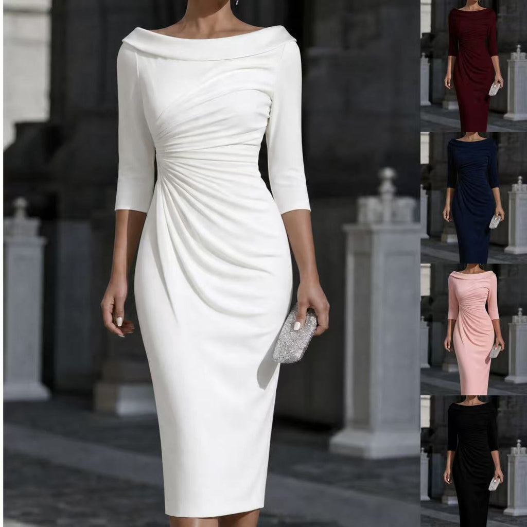 Etuikleid mit One-Shoulder und Plisseärmeln – Bild 4 | LuxeStyle