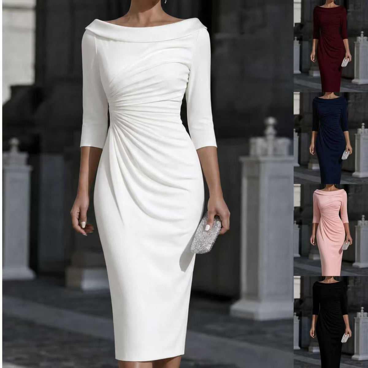 Etuikleid mit One-Shoulder und Plisseärmeln – Bild 4 | LuxeStyle