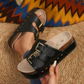 Plateau Leder Zehensteg-Sandalen