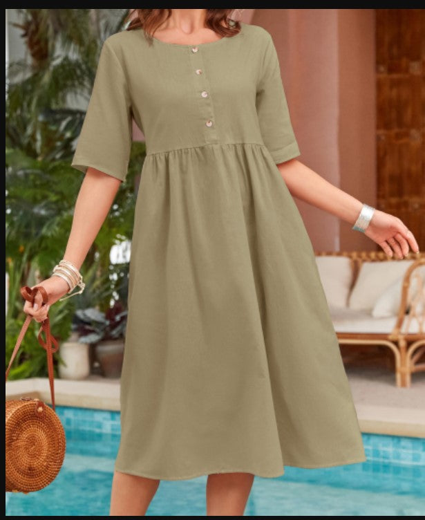 Casual A-Linien Kleid mit Rundhals & Taschen – Bild 4 | LuxeStyle
