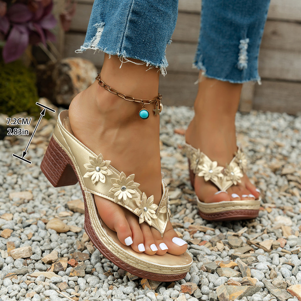 Florale Casual High-Heel Flip-Flops