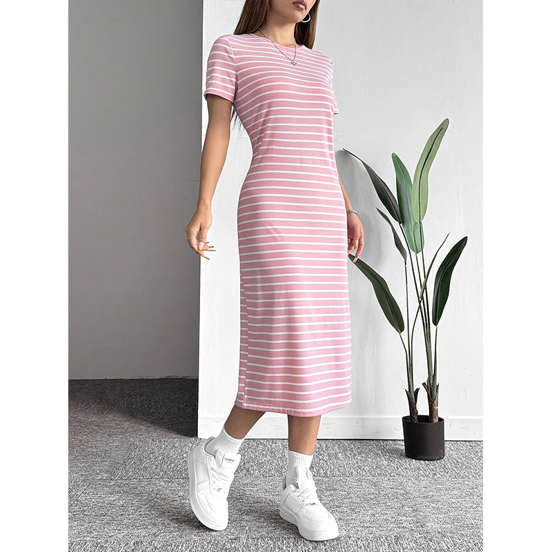 Gestreiftes Midikleid mit Rundhalsausschnitt – Bild 4 | LuxeStyle