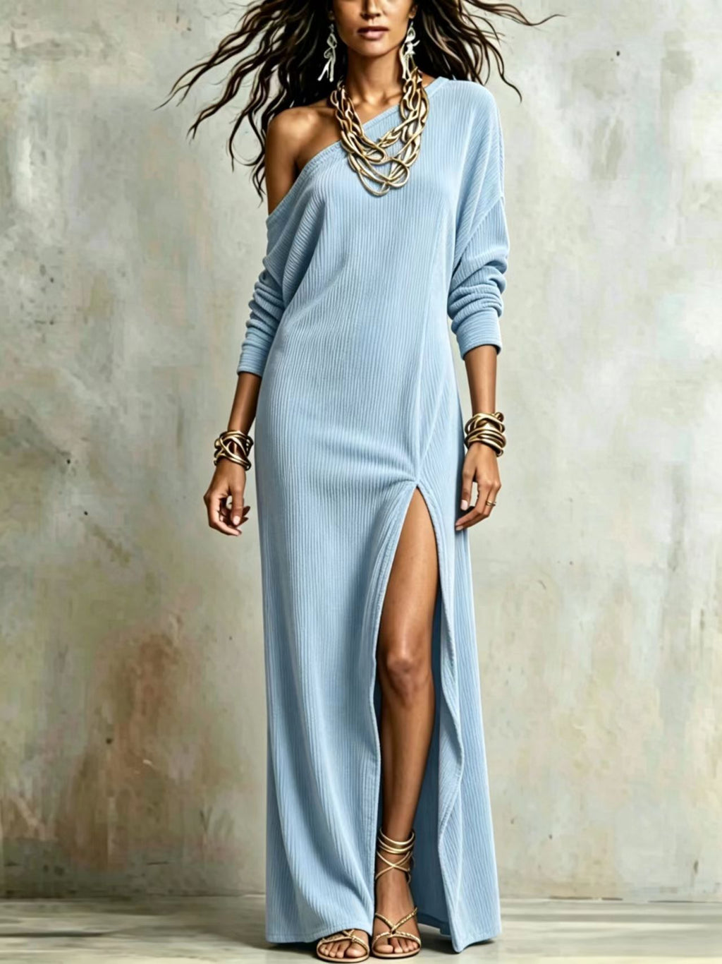 Corduroy-Kleid mit Off-Shoulder-Design