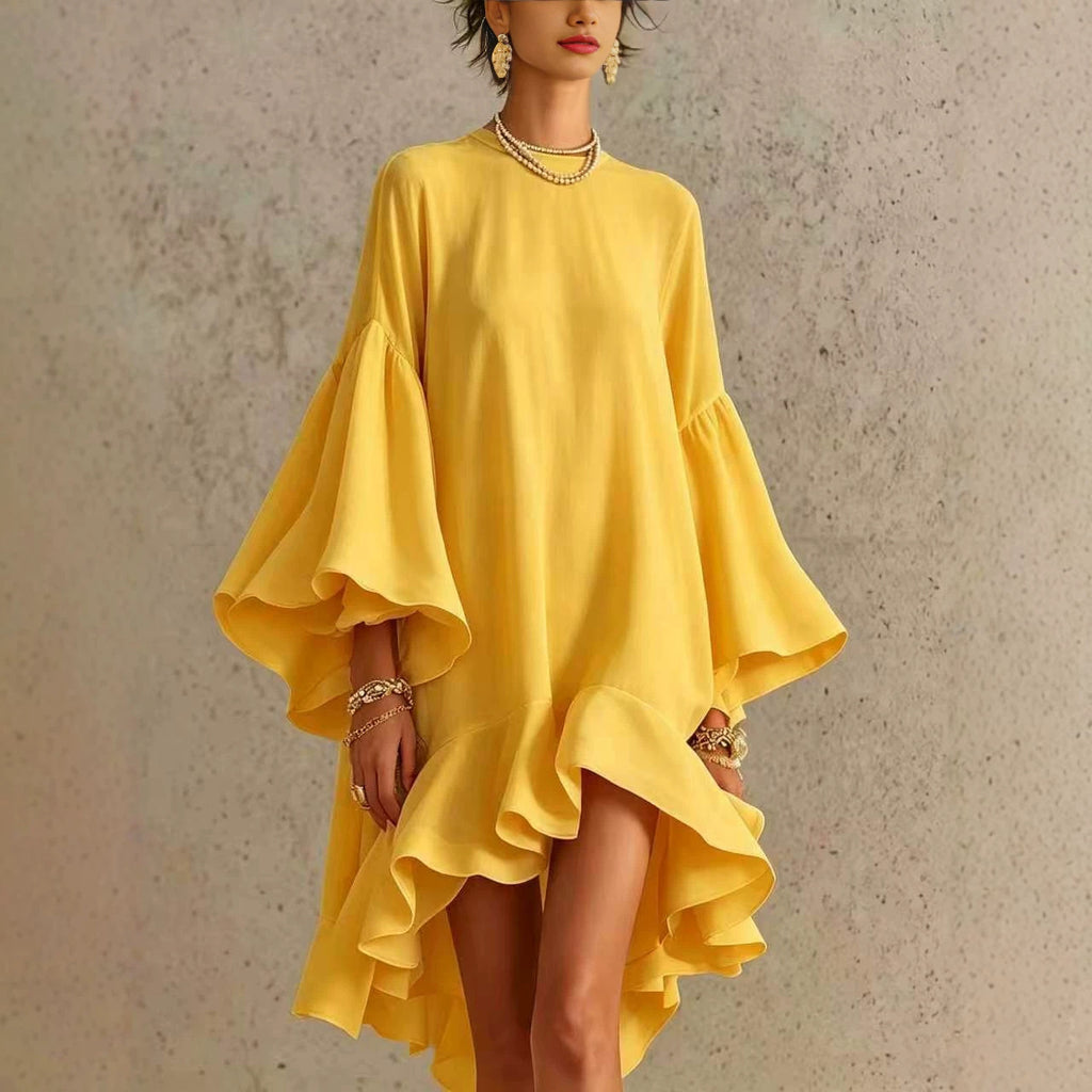 Asymmetrisches Chiffonkleid mit Puffärmeln – Bild 2 | LuxeStyle