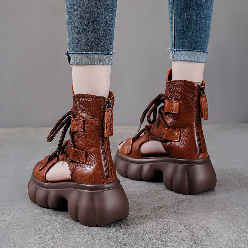 Peep-Toe Plateau-Sandalen aus Echtleder