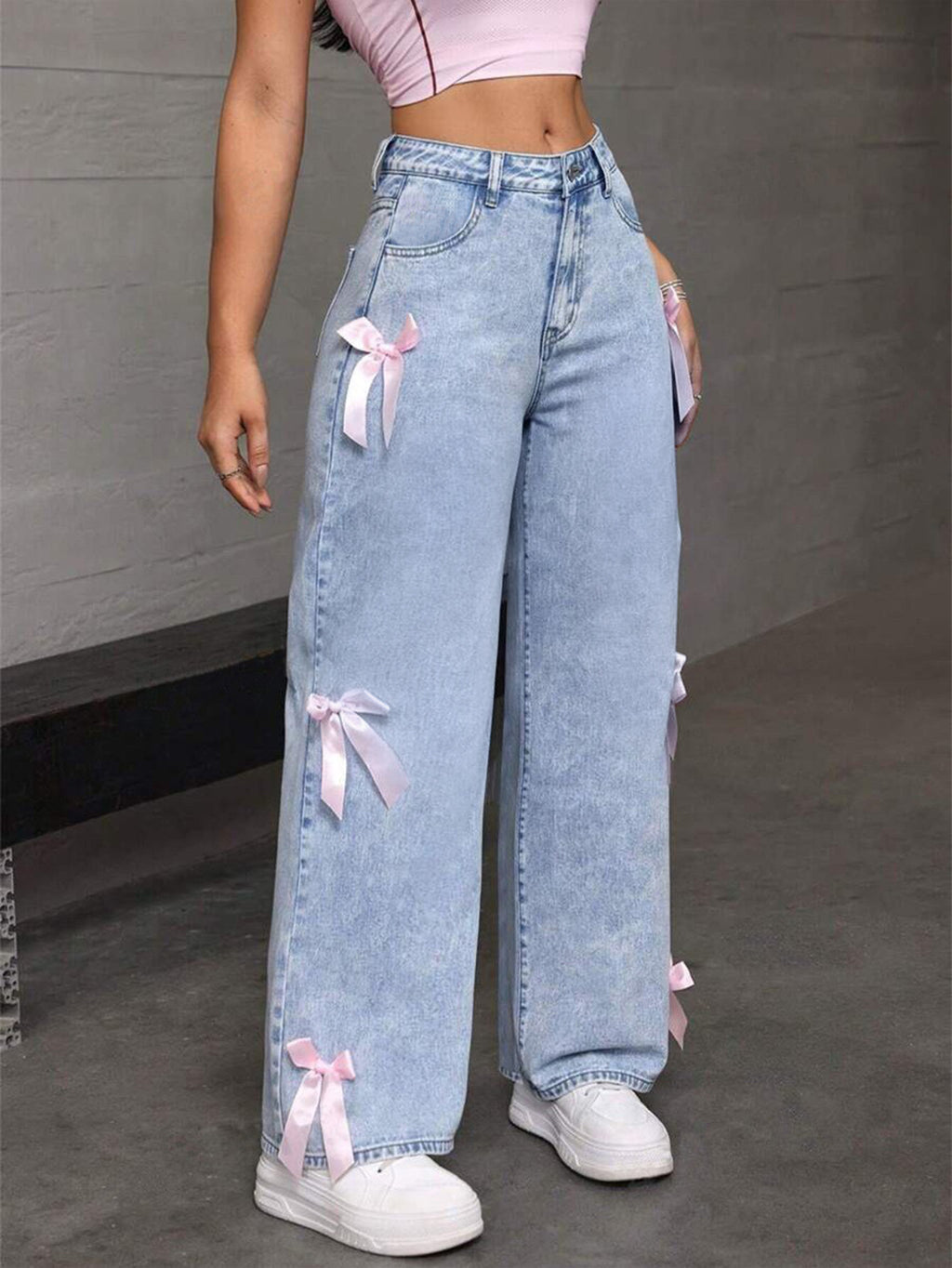 High Waist Straight Jeans mit weitem Bein