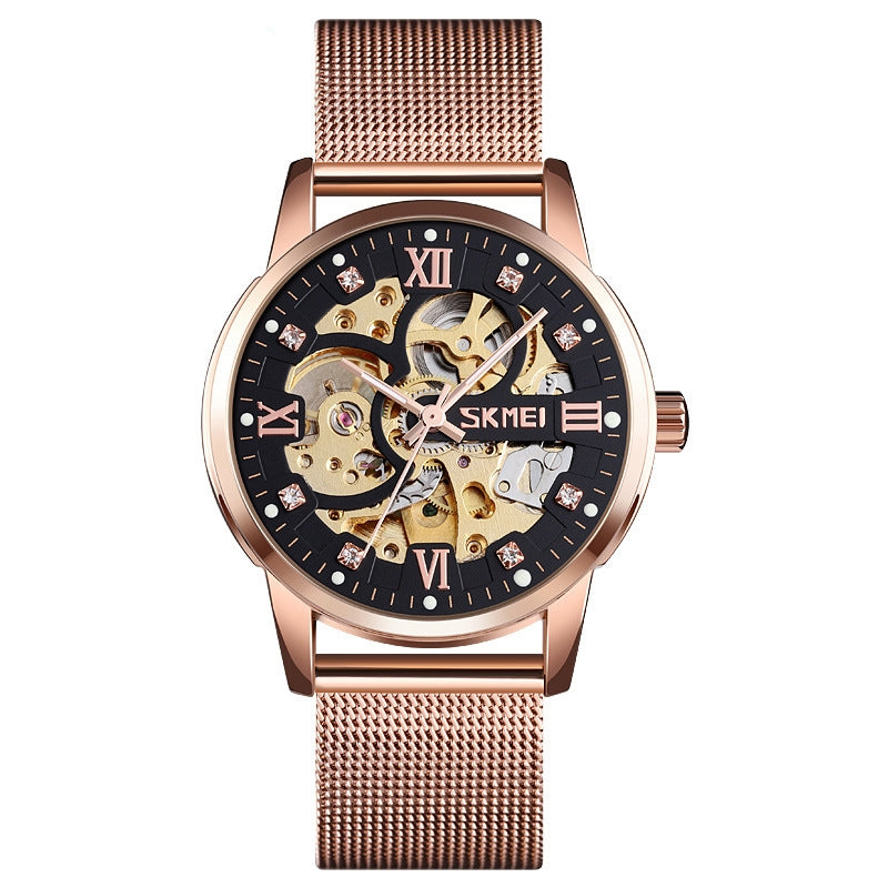 SKMEI Mechanische Herrenuhr mit Edelstahl-Mesh-Armband