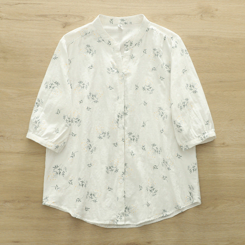 Geblümte Baumwollbluse mit V-Ausschnitt – Bild 9 | LuxeStyle