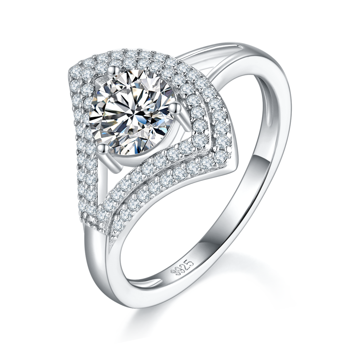 Moissanite Ring mit V-Halo