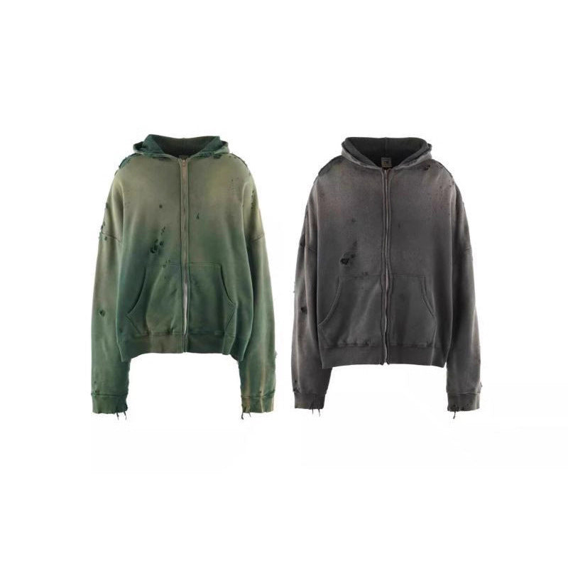 St Michael Distressed Zip-Up Hoodie