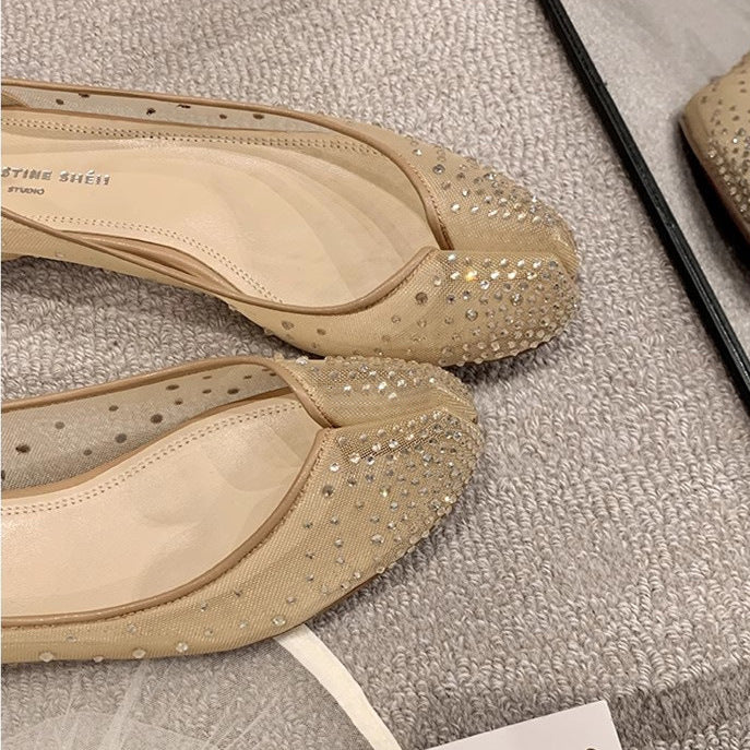 Pumps mit Mesh, Strass & Keilabsatz