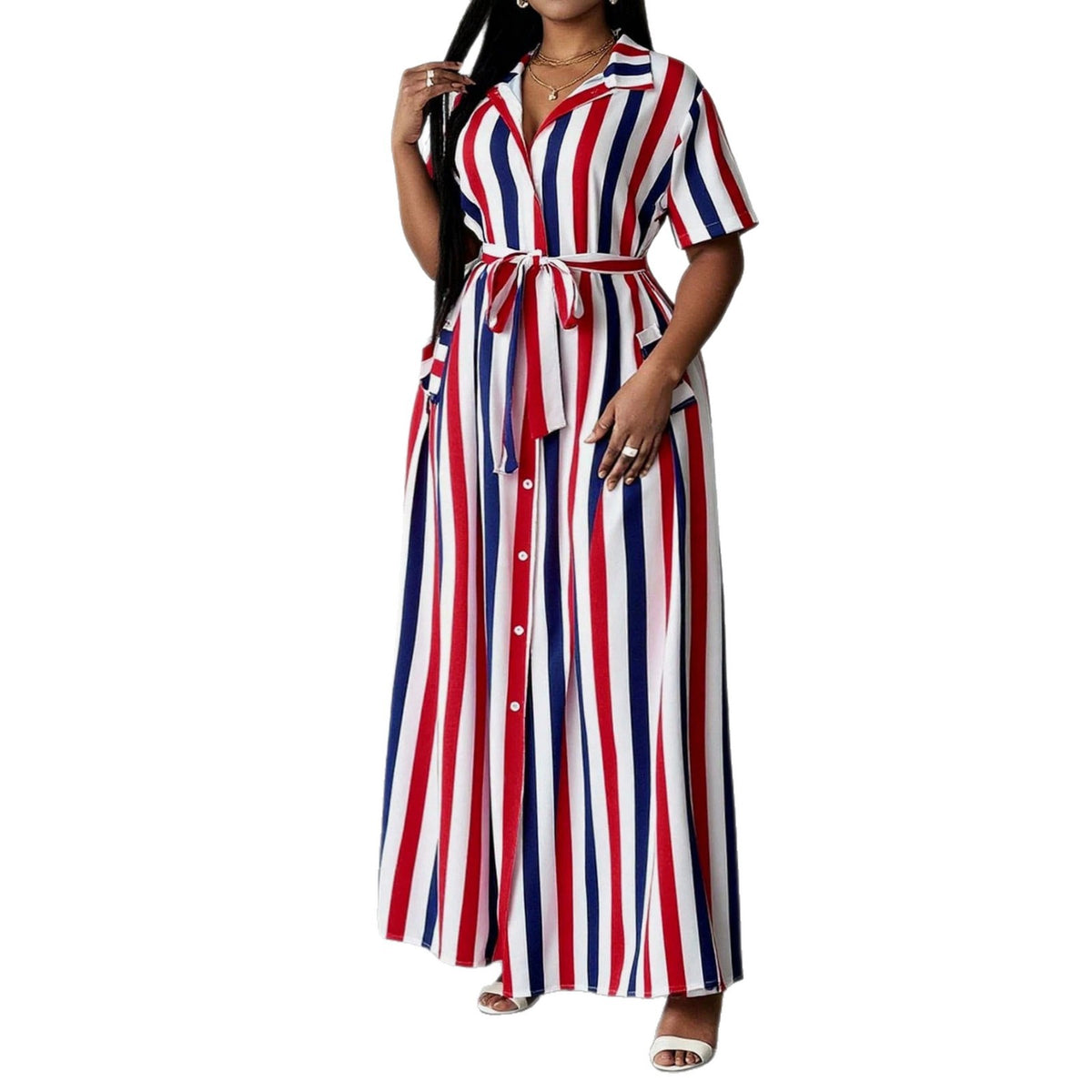 Gestreiftes Polo-Halskleid mit A-Linie – Bild 3 | LuxeStyle