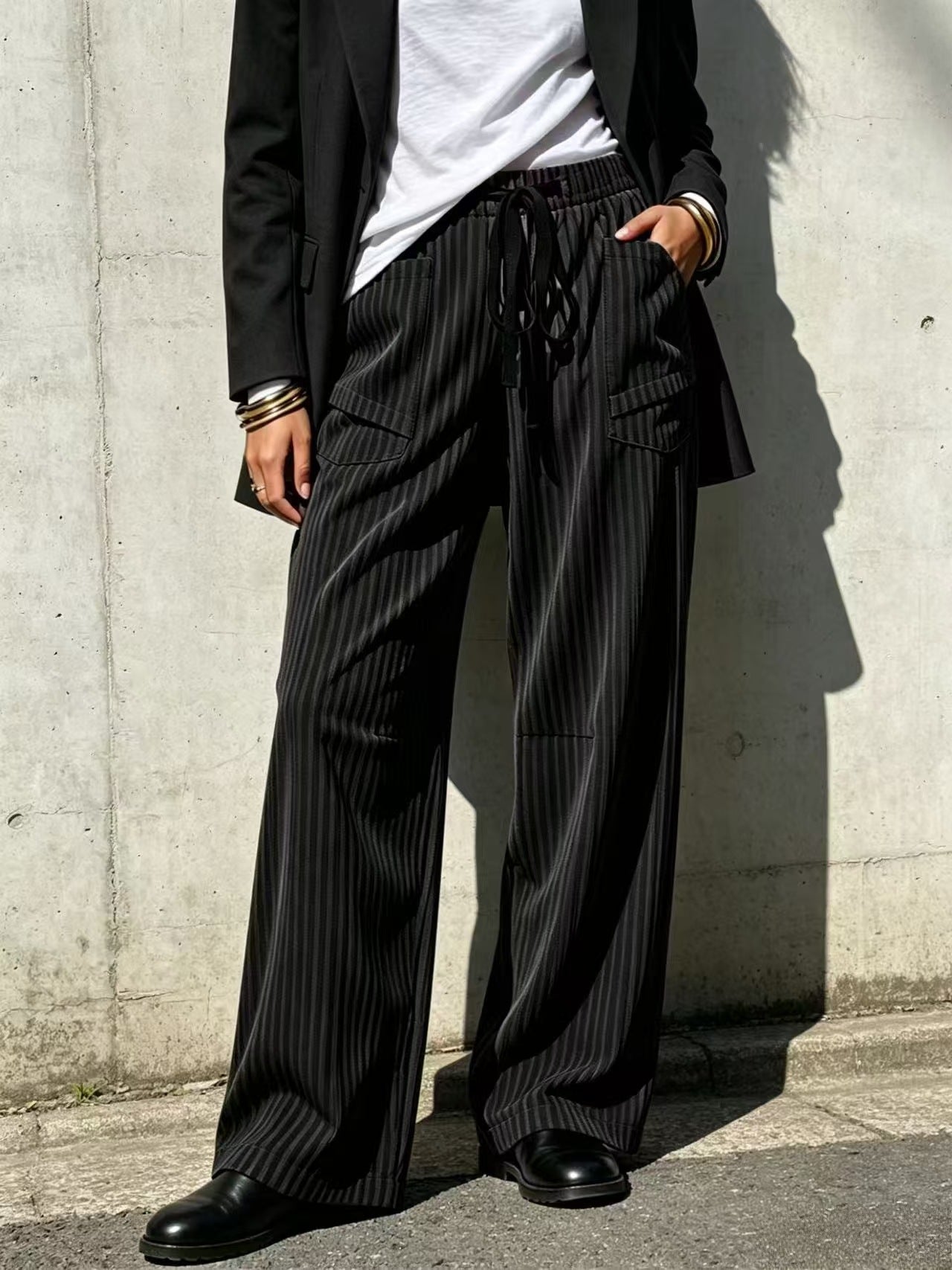 Loose-Fit Wide Leg Hose mit Kordelzug