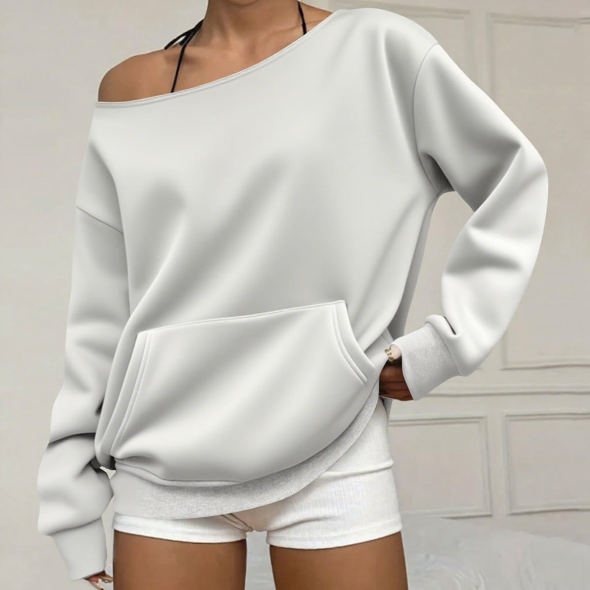 Off-Shoulder Sweatshirt mit Blumenmuster – Bild 1 | LuxeStyle