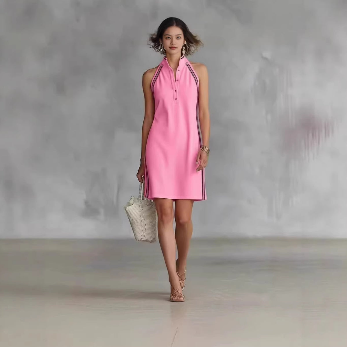 Gestreiftes Mini-Kleid mit hohem Taillenschnitt – Bild 3 | LuxeStyle