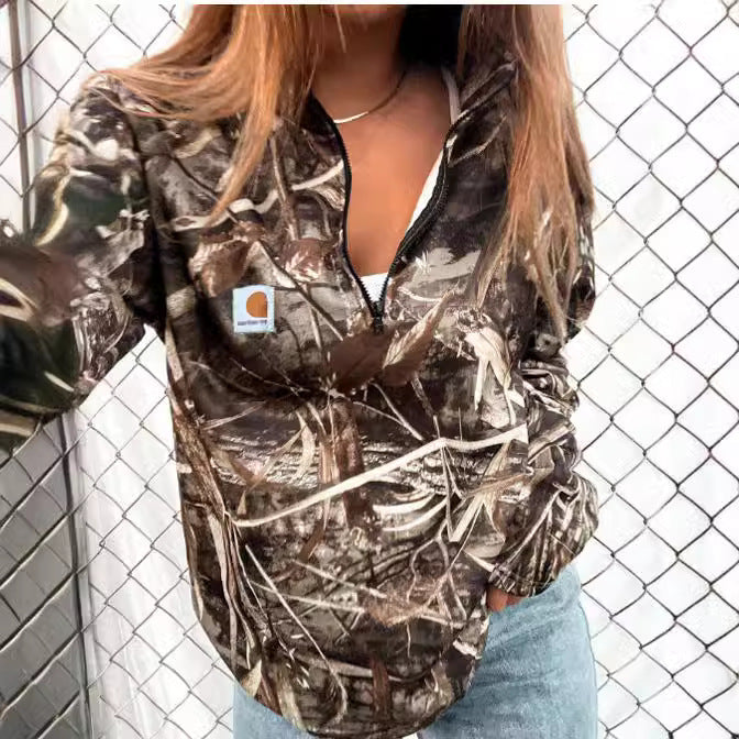 Hoodie-Top mit halbem Reissverschluss & Puffärmeln – Bild 2 | LuxeStyle