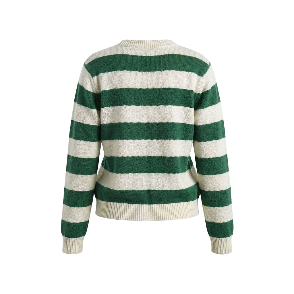 Gestreifter Strick-Cardigan Grün-Weiss