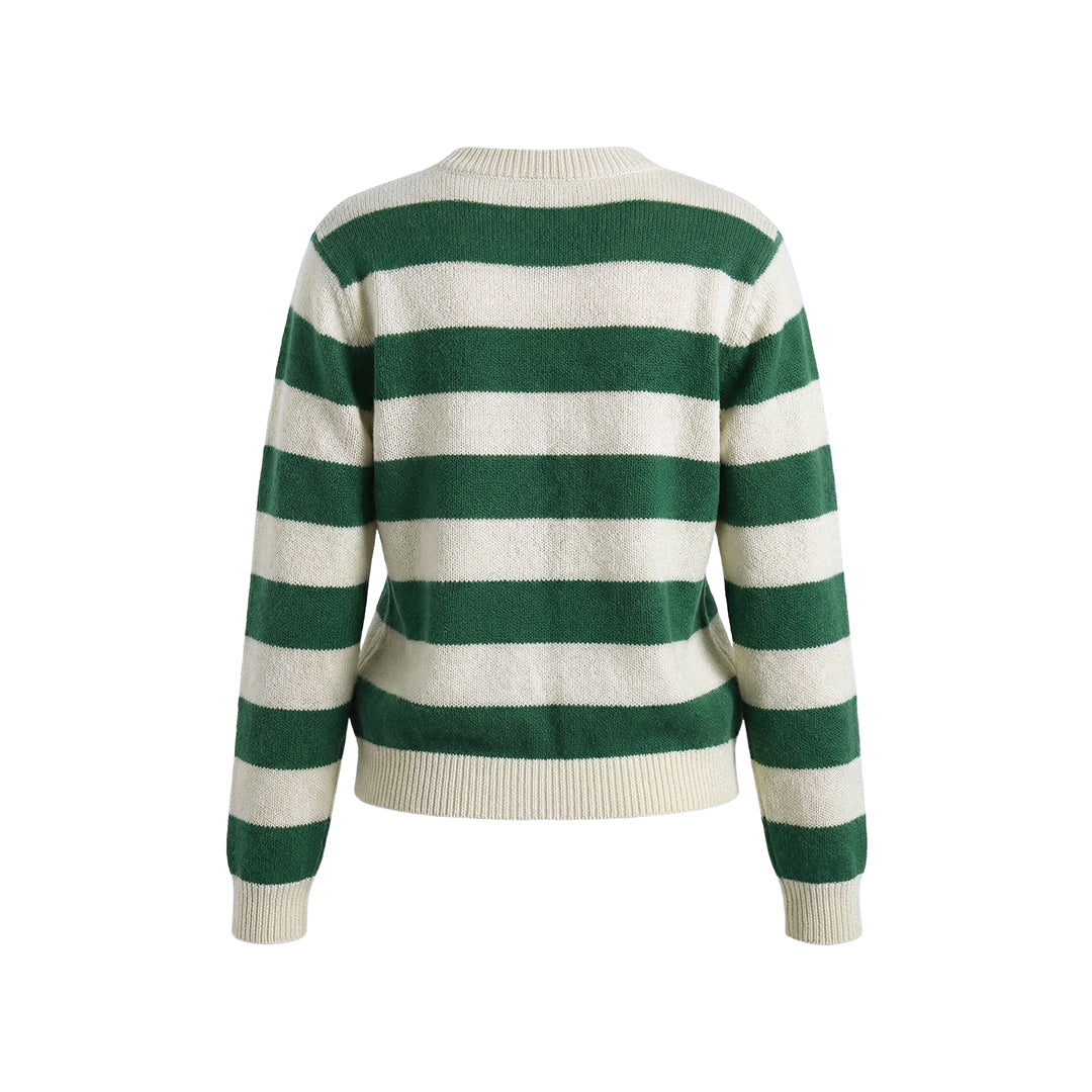 Gestreifter Strick-Cardigan Grün-Weiss