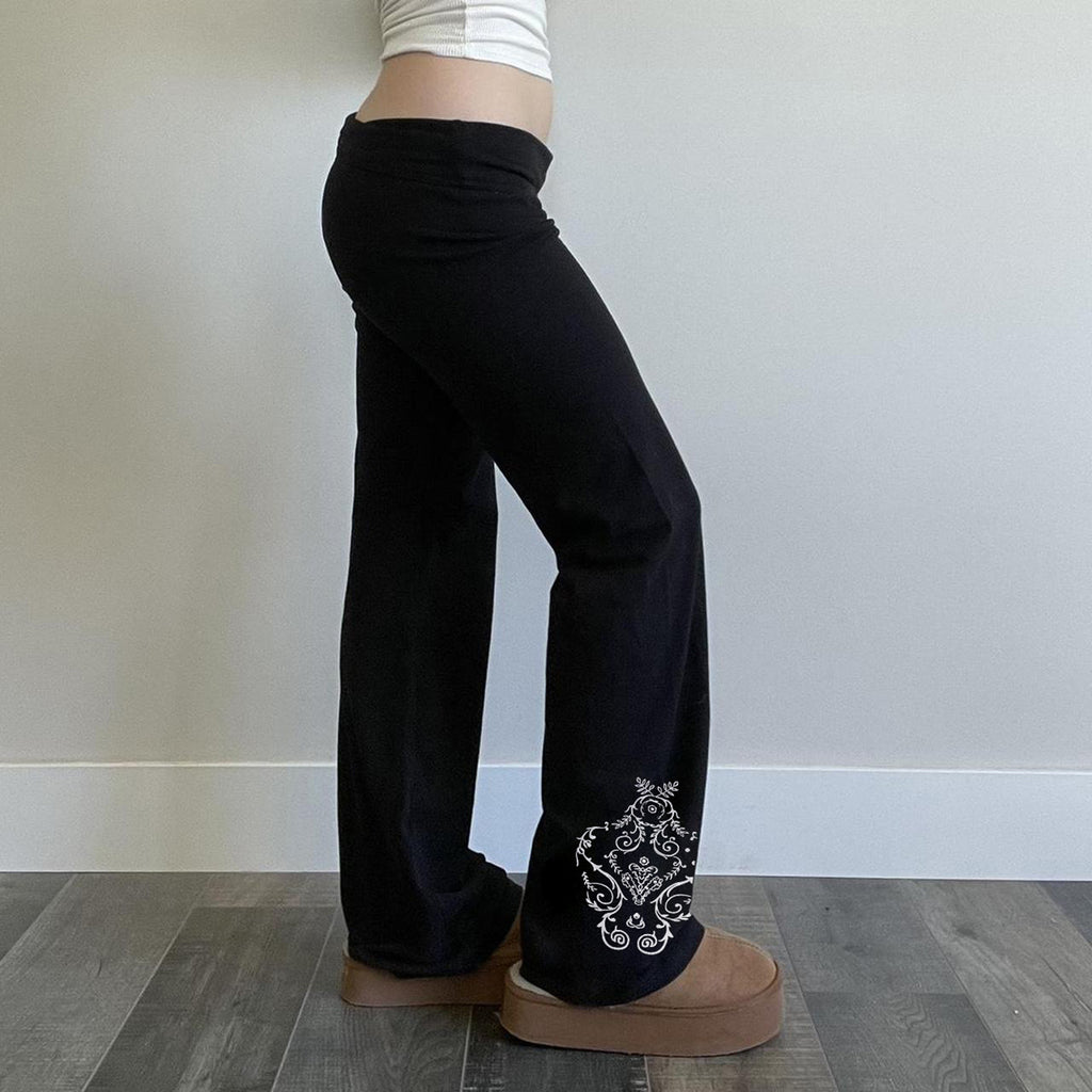 Schwarze Retro-Hosen mit Print
