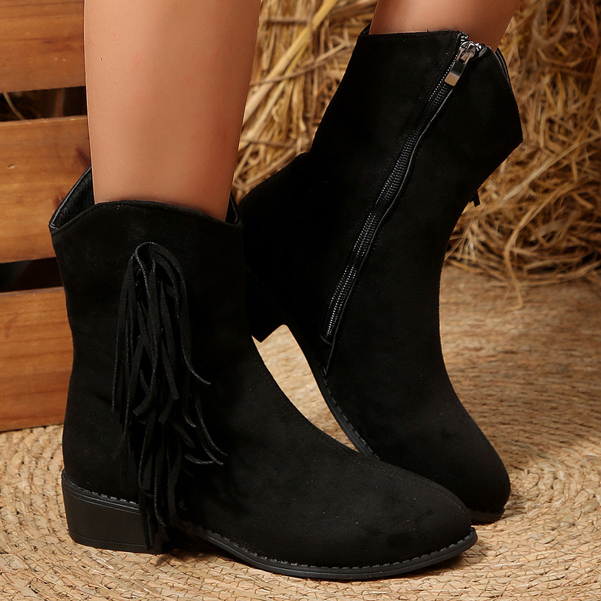 Vintage Wildleder Ankle Boots mit Blockabsatz