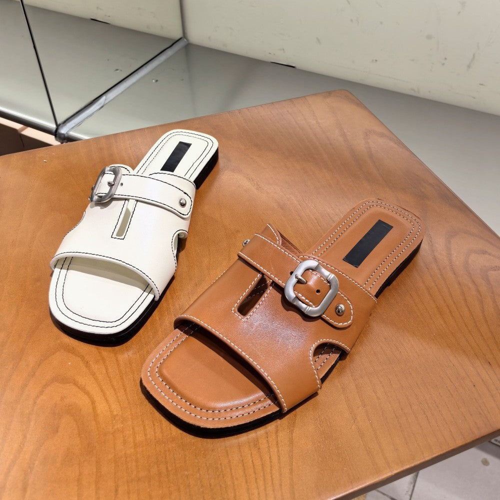 Lässige Flache Sandalen aus Rindsleder