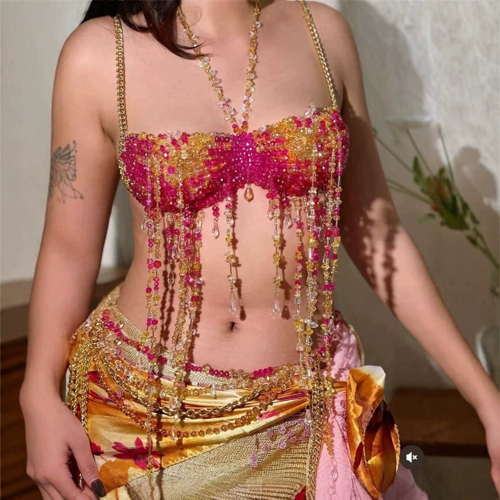 Geometrisches Body Chain Neckholder Top