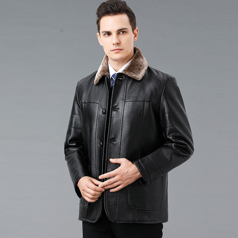 Leder- und Fellmantel mit Fleecefutter
