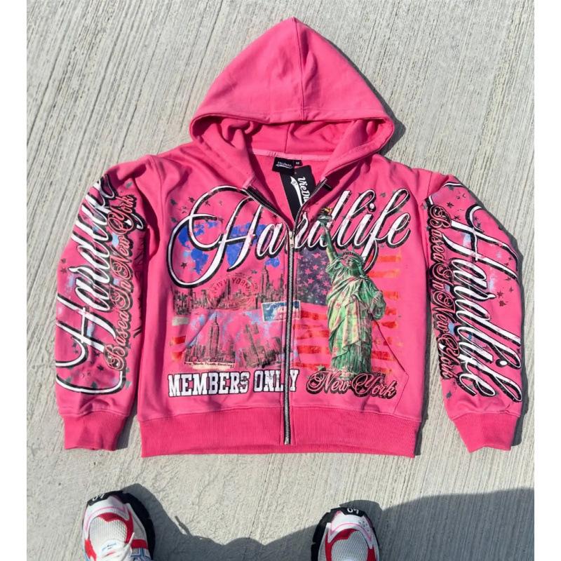 Retro Letter-Print Strickjacke mit Kapuze