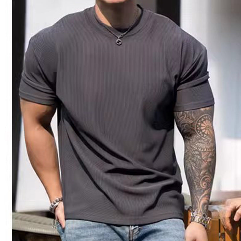 Strukturiertes Kurzarm-T-Shirt mit Schulterpolstern