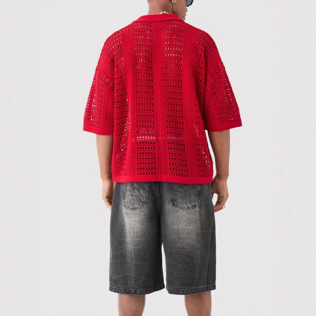 Polo-Shirt mit Netzstruktur und kurzen Ärmeln | LuxeStyle