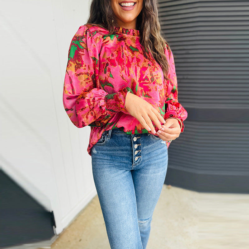 Chiffon-Bluse mit Stehkragen und langen Ärmeln – Bild 5 | LuxeStyle