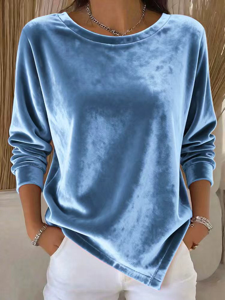 Samtbluse mit Rundhals und langen Ärmeln – Bild 9 | LuxeStyle