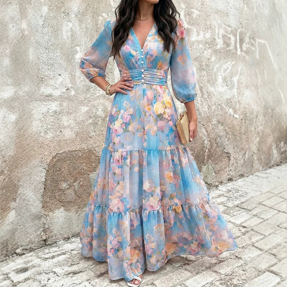 Chiffonkleid mit Volants und Taillengürtel