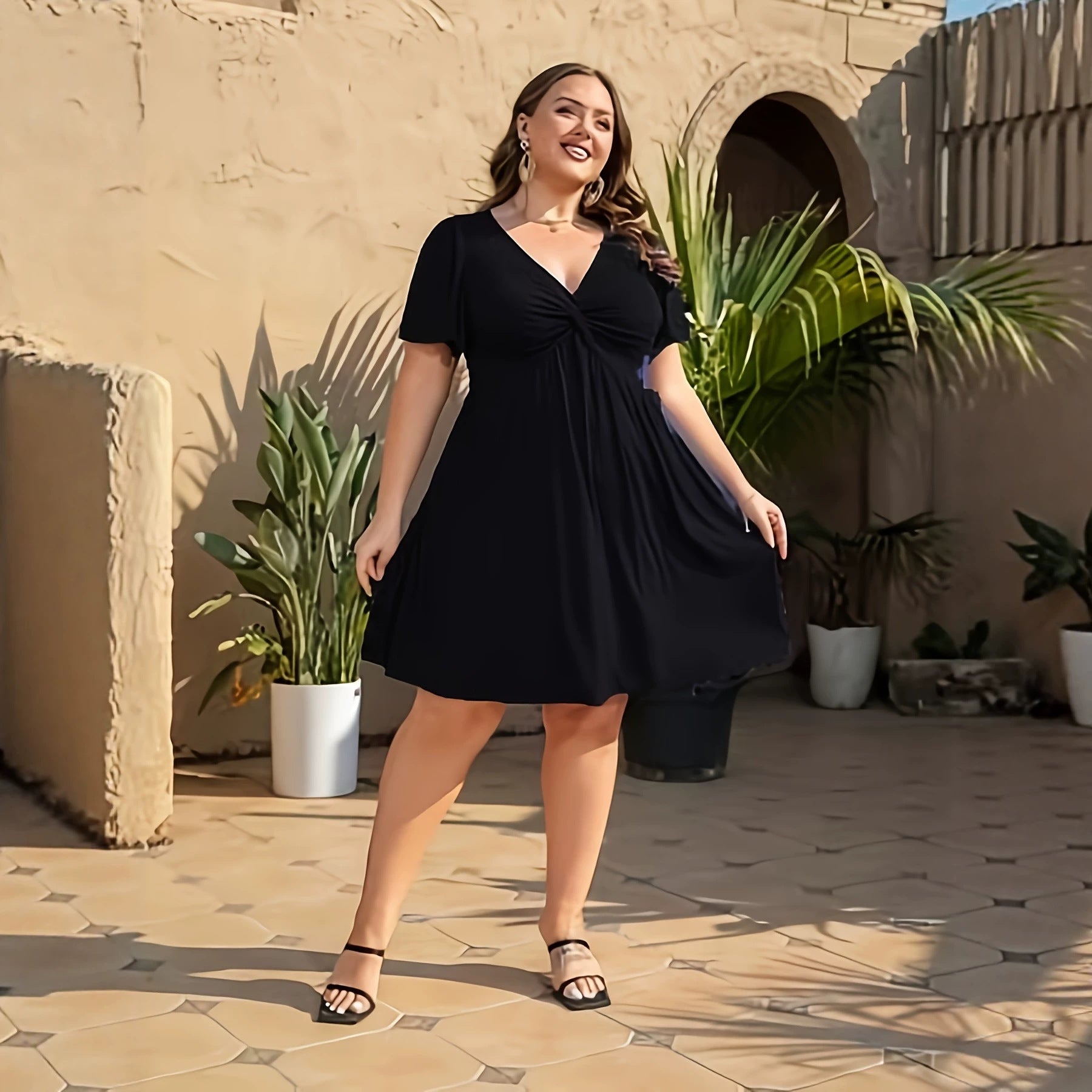 Resort-Kleid mit V-Ausschnitt