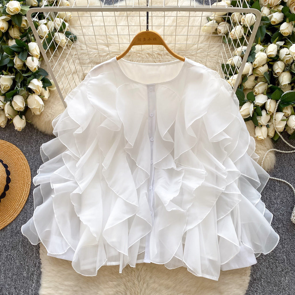 Damen Bluse mit Rüschen und Puffärmeln