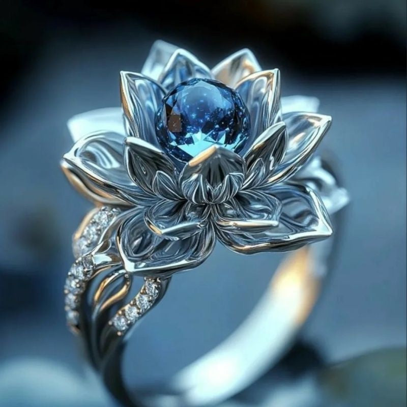 Rhinestone-Lotusring im Retro-Stil