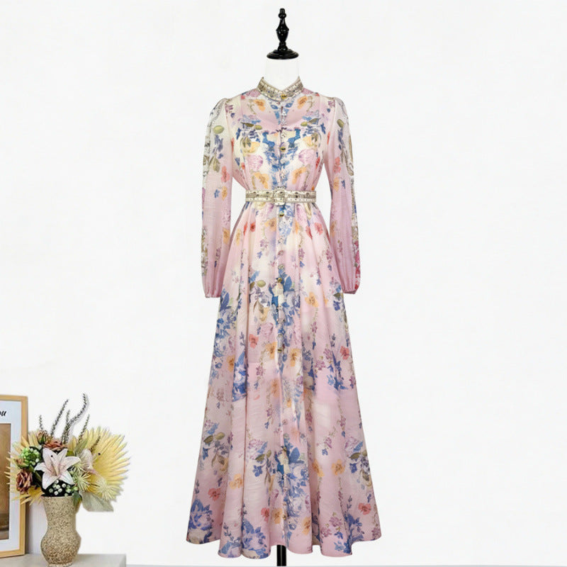 Midi-Kleid mit Stehkragen und Puffärmeln – Bild 10 | LuxeStyle