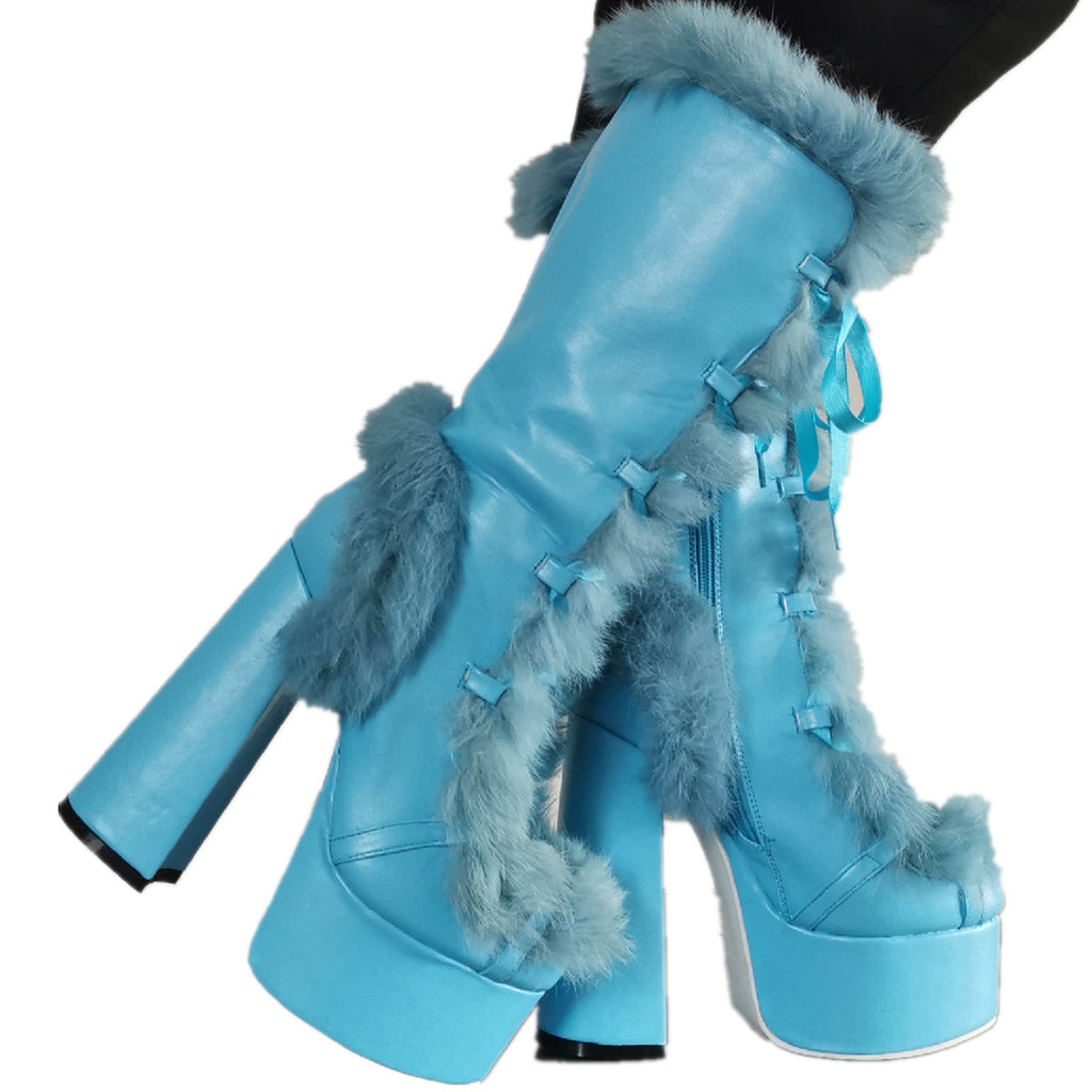 Fuzzy Damen-Stiefel mit Chunky-Absatz