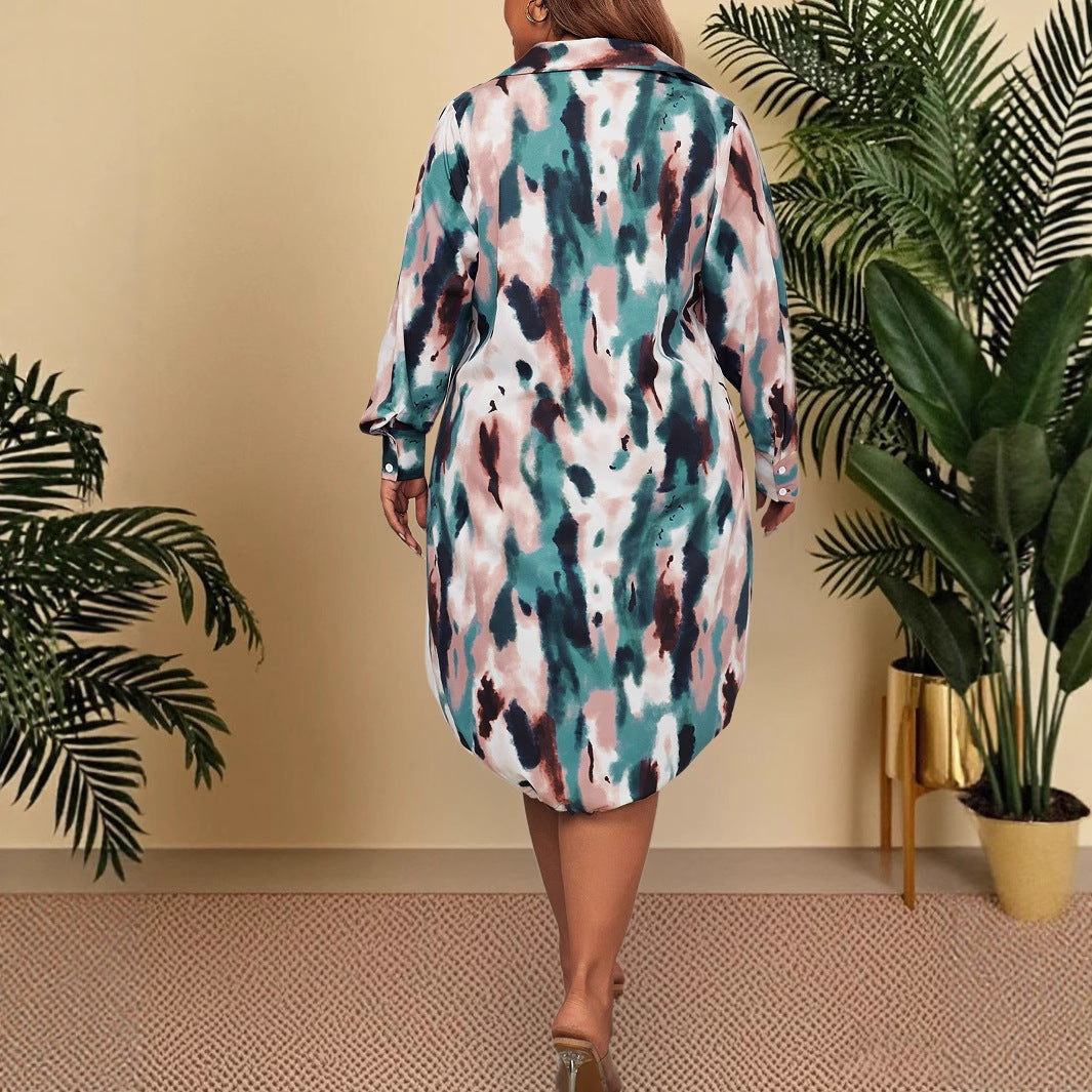Elegantes Langarm-Maxikleid mit Print für Damen