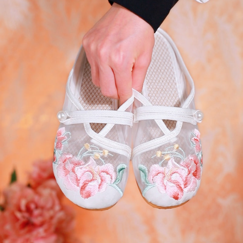 Sommer Mesh Sandalen mit Blumenstickerei