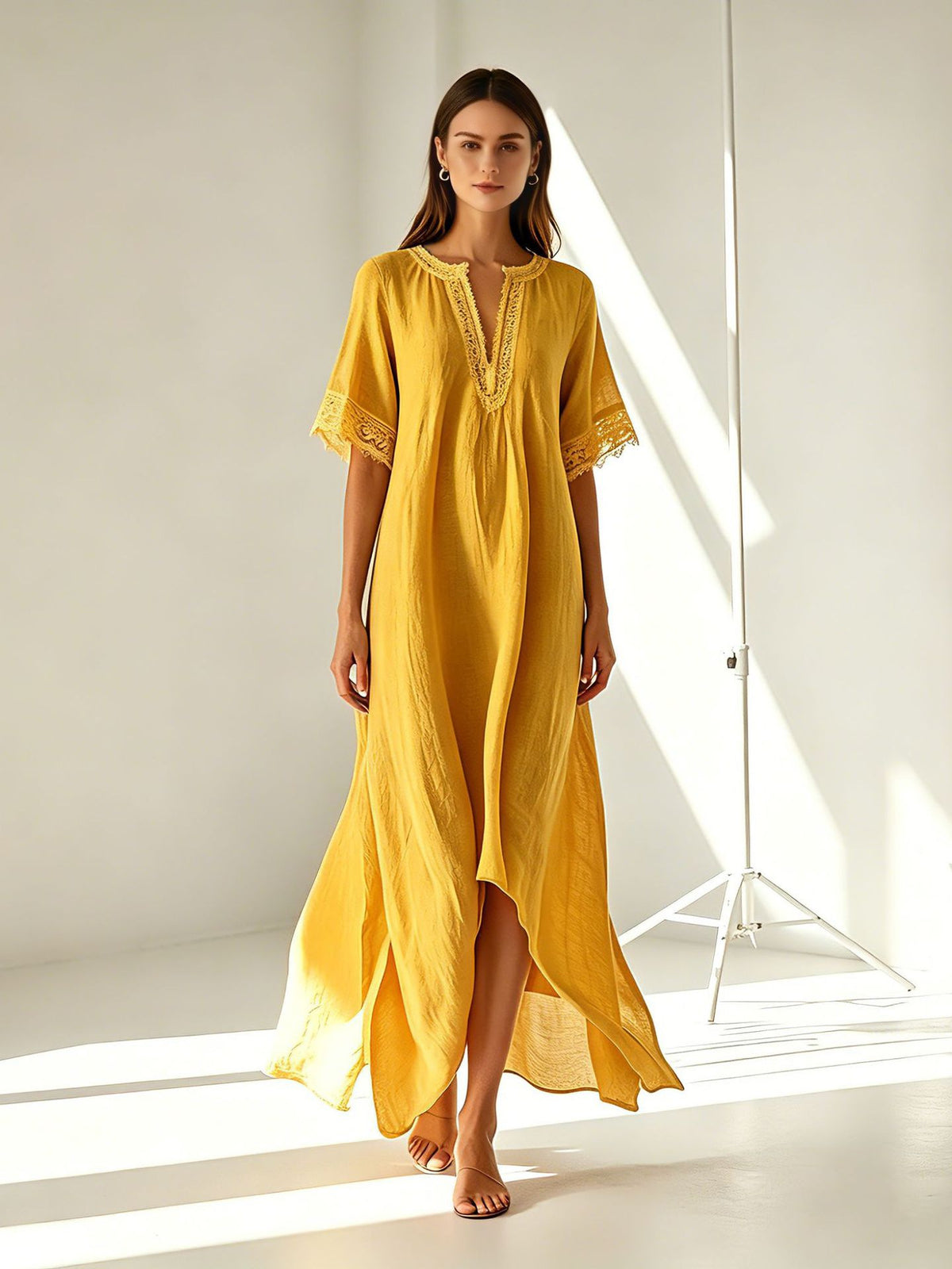 Boho Midi-Kleid mit V-Ausschnitt & Schlitz – Bild 5 | LuxeStyle