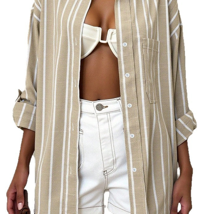 Gestreiftes Mid-Sleeve Shirt für Damen – Bild 6 | LuxeStyle