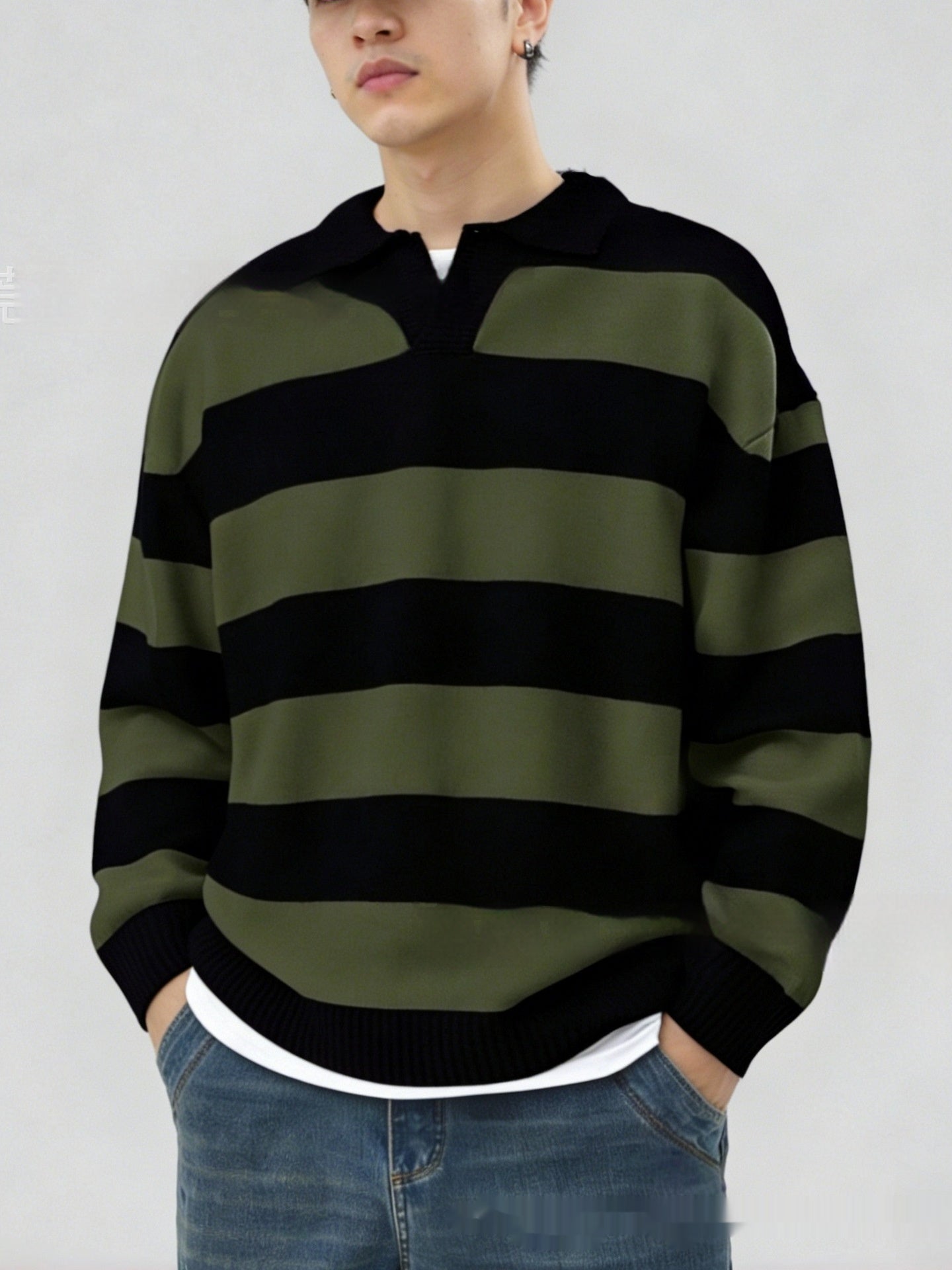Herren V-Ausschnitt Pullover mit Kontraststreifen