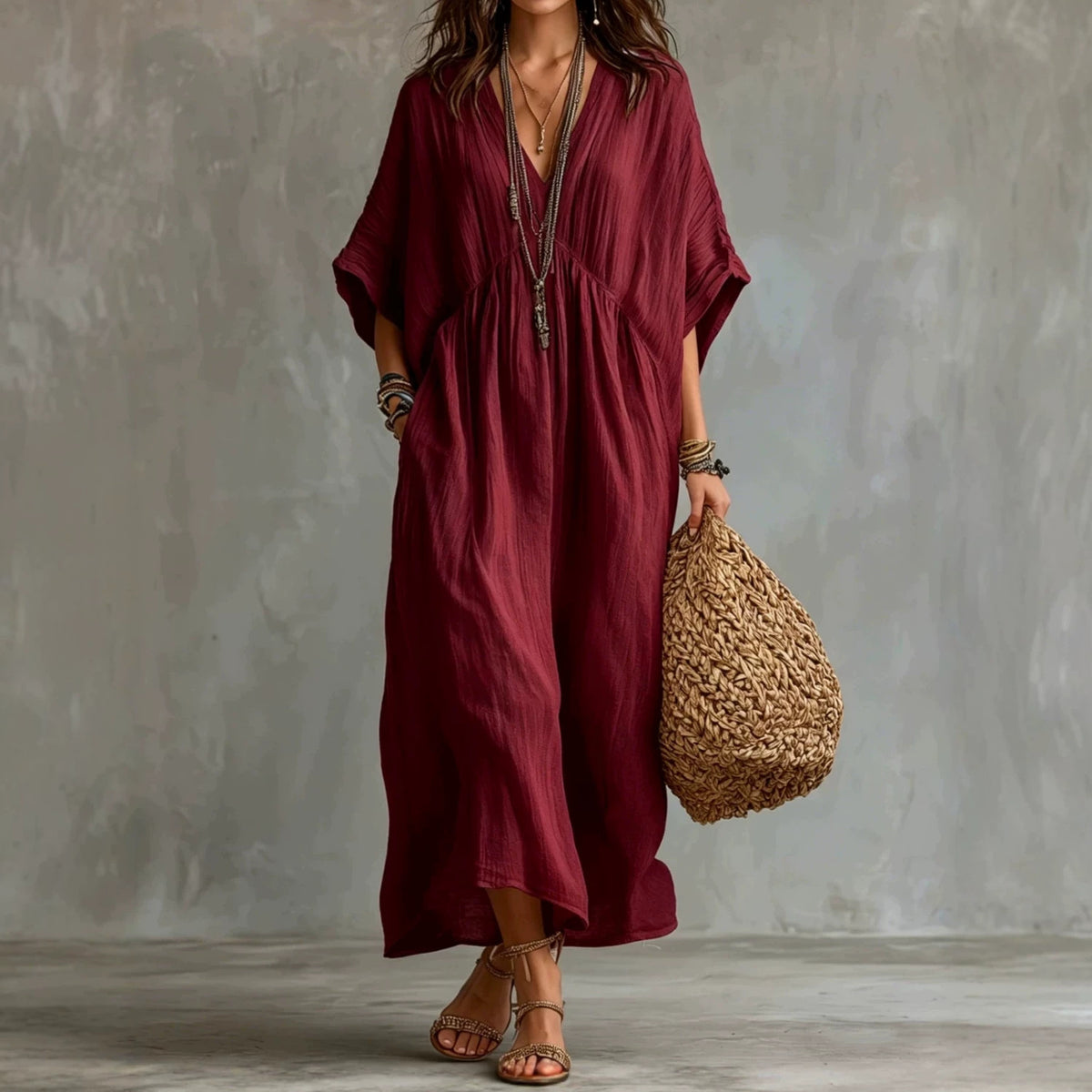 Locker sitzendes Baumwoll-Leinen-Kleid – Bild 5 | LuxeStyle