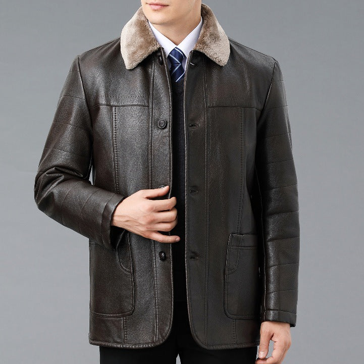 Leder- und Fellmantel mit Fleecefutter